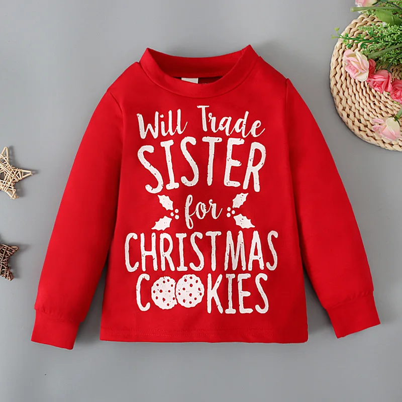 Christmas Hoodie Crew Neck Long Sleeve Top Letter Print Loose Causal Pullover Cosplay Costume for Kids Boy Girls