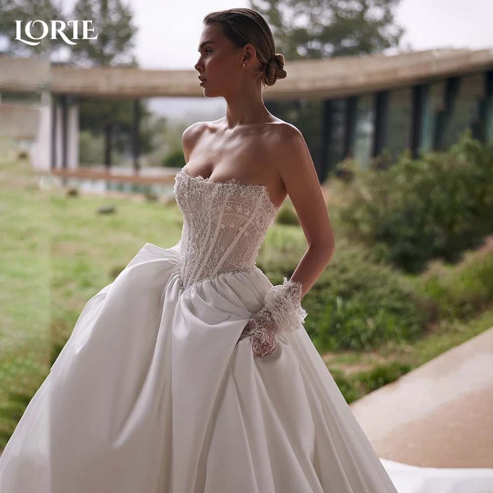 

LORIE Lace Arabia Wedding Dress Aplliques Floor Length Mermaid Prom Dresses Pleats Illsion Arabia Party Gown Customized Bridal