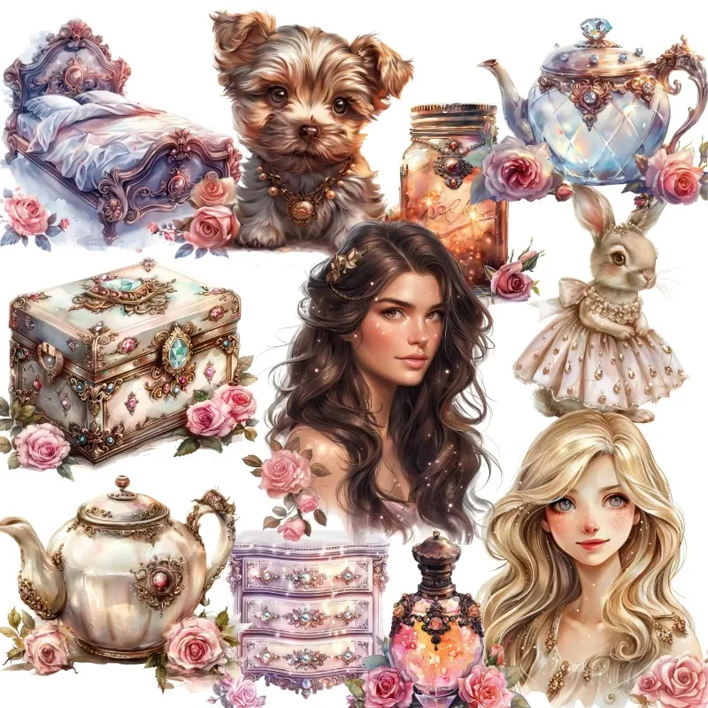 

1 набор милых самодельных украшений с бриллиантами, сверкающие наклейки для девочек-принцесс, декоративные наклейки для скрапбукинга, мультяшные водонепроницаемые канцелярские принадлежности для творчества своими руками