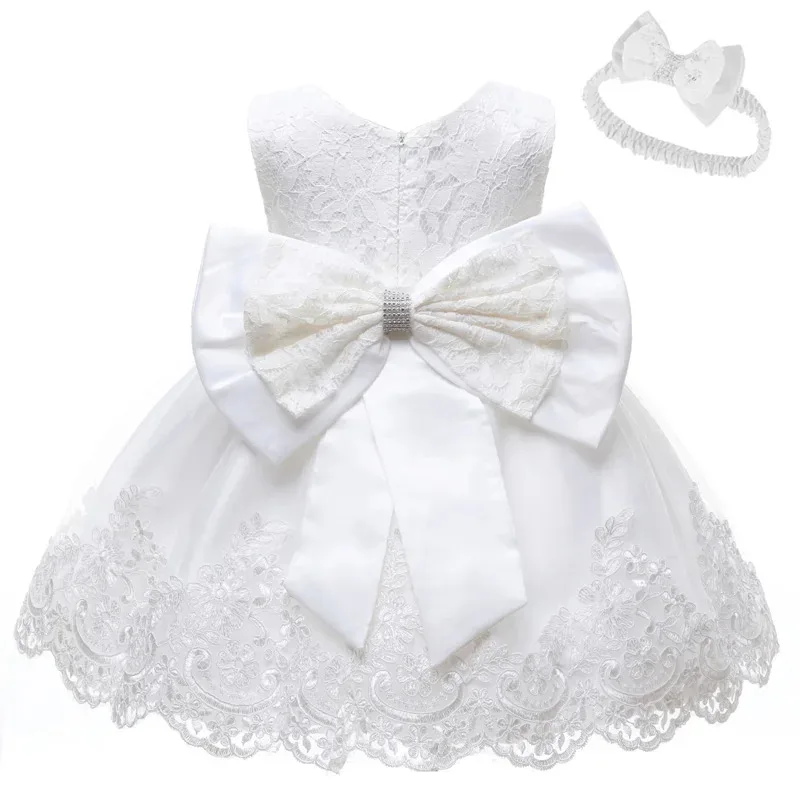 Newborn Baby Girl Princess Dress for 1 Year Birthday Lace White Baptism Party Costume Baby Clothing with Headwear Gown Vestidos