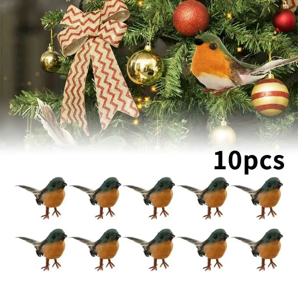 10 pçs robin pássaro toppers decoração da árvore de natal artesanato pena artificial árvore de natal toppers ornamentos decoração do jardim