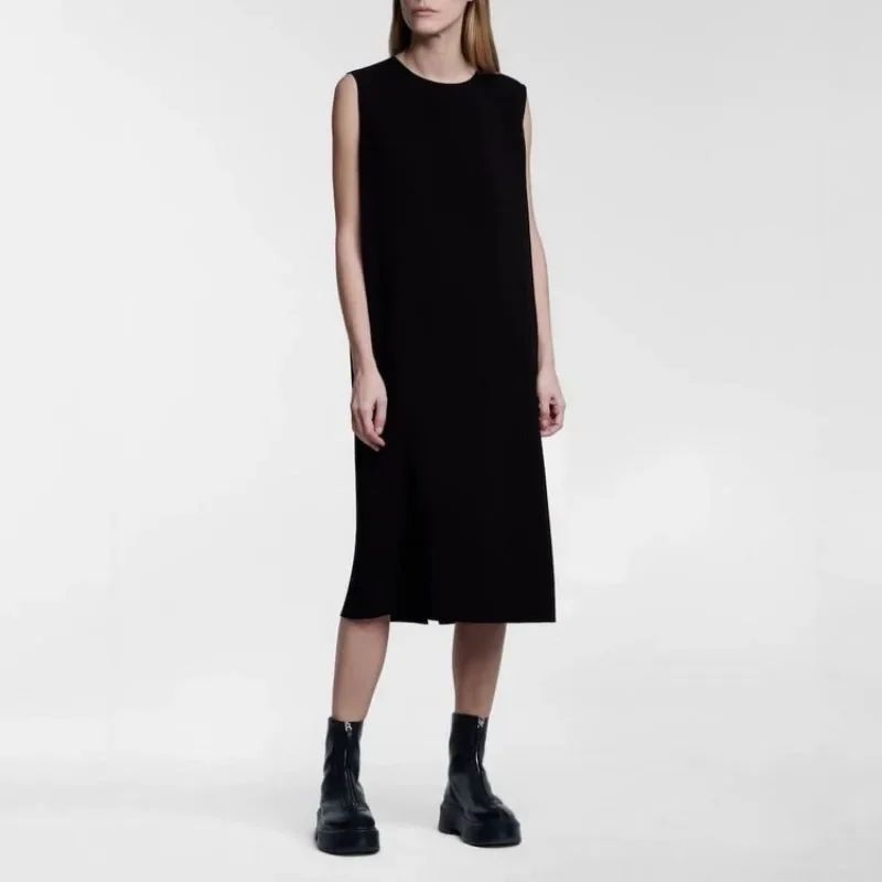 

Th~R0w*2024ss Autumn Casual Loose Dresses Women's Round Neck Sleeveless Straight Long Daily Commuter Simple Black Y2k Skirt