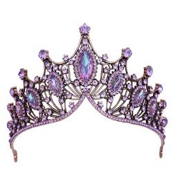 Baroque Luxury Bling Purple Crystal Bridal Tiaras Witch Crowns Women Rhinestone Pageant Diadem Wedding Costume Hair Accessories