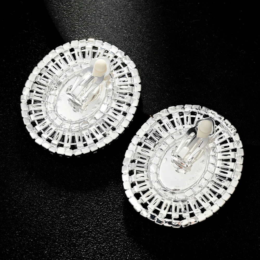 Fashion Imitation Pearl Ear Clip Earrings No Piercing for Women Gift 2024 Round Rhinestone Earrings Wedding Jewelry Wholesale