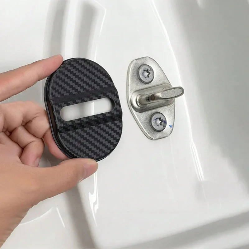 4PCS Carbon Fiber Car Door Lock Cover Universal Anti Rust Waterproof Protector Noise Reduction Auto Trim Stickers Accessories