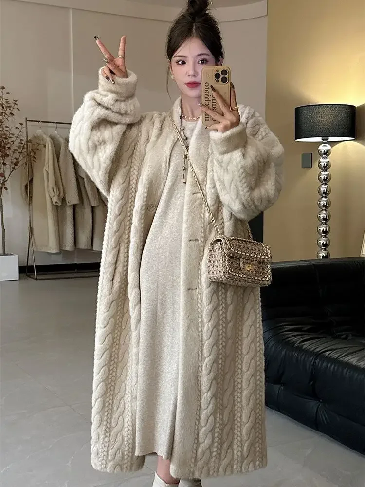 Long Imitation Mink Plush Fried Dough Twists Cardigan Fur Fur Integrated Fur Coat Fur Thickened Women\'s Coat