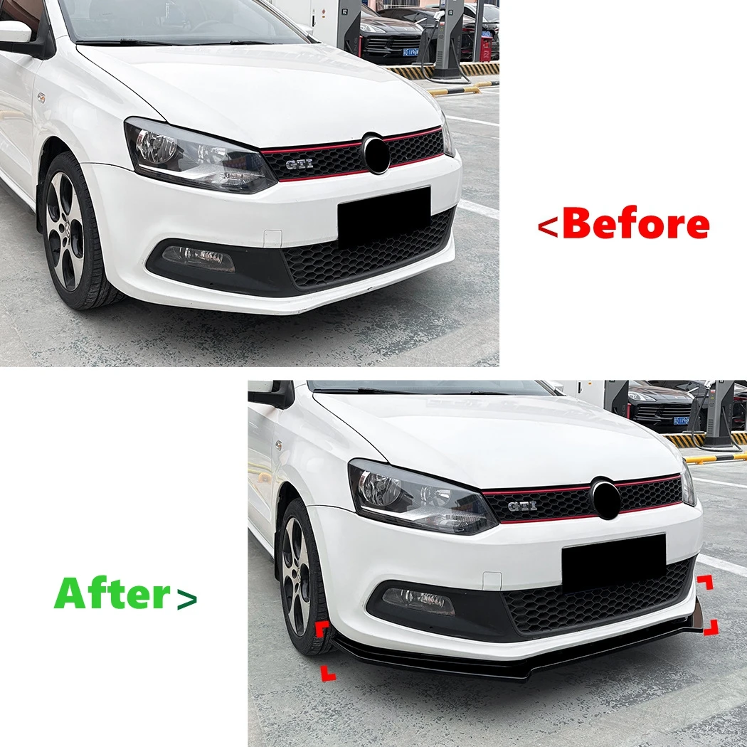 Front Bumper Lip Spoiler Splitter Diffuser For Volkswagen Polo MK5 6R GTI 2010 2011 2012 2013 2014 ABS Body Kits Tuning view 3