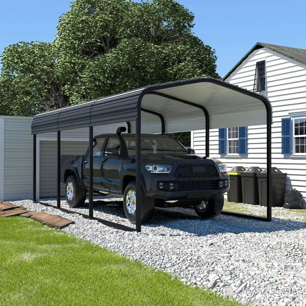 

Heavy-Duty 10x15 Metal Carport, Outdoor Garage Shelter for Cars, Trucks, and Boats, Grey