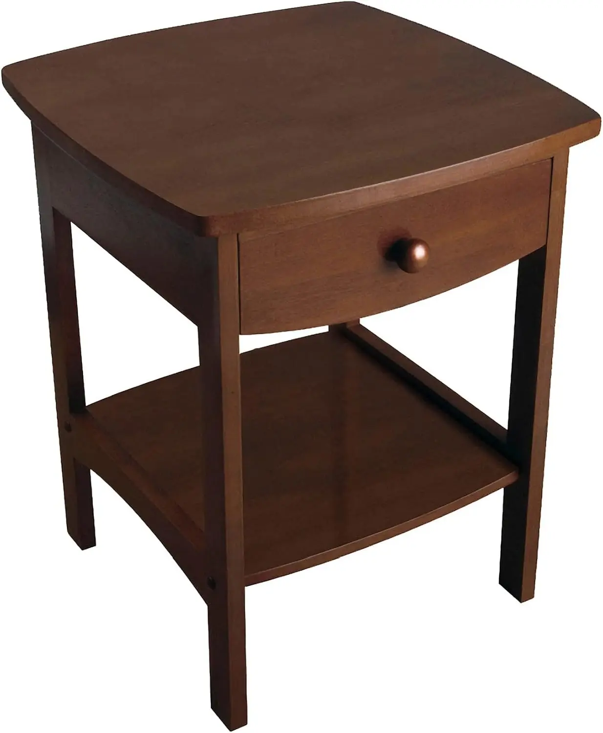 22 x 18 x 18-Inch Wood Curved End Table/Night Stand With One Drawer, Brown (94918)