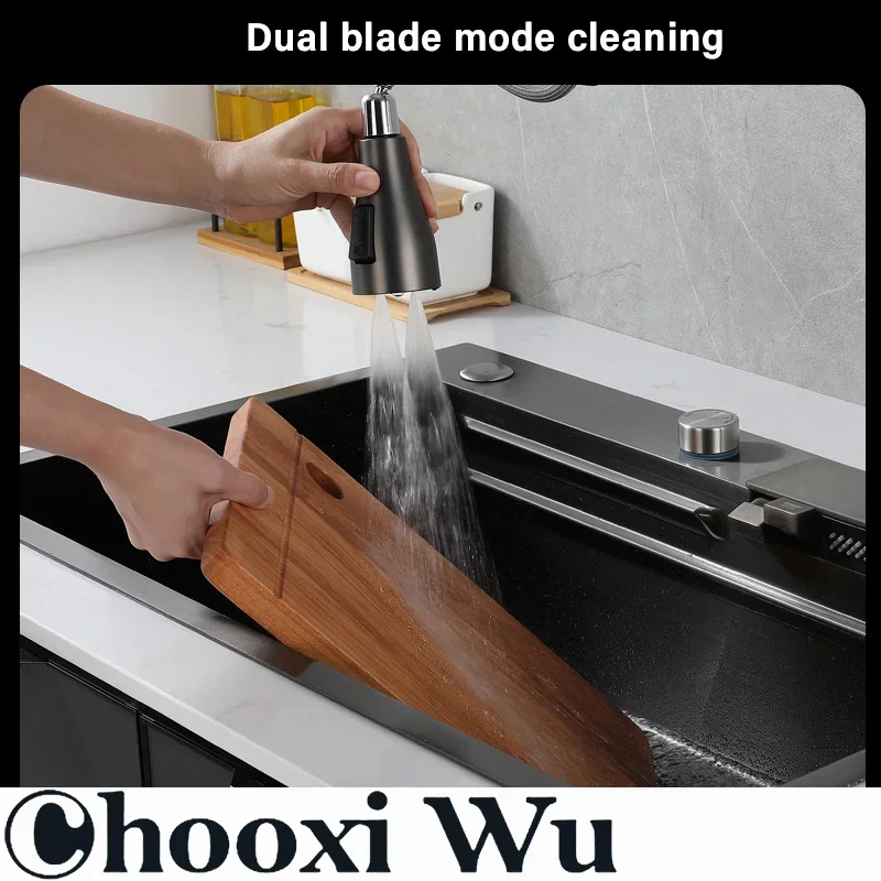 Kitchen pull-out sink faucet set intelligent digital display all-copper valve core multi-function water outlet