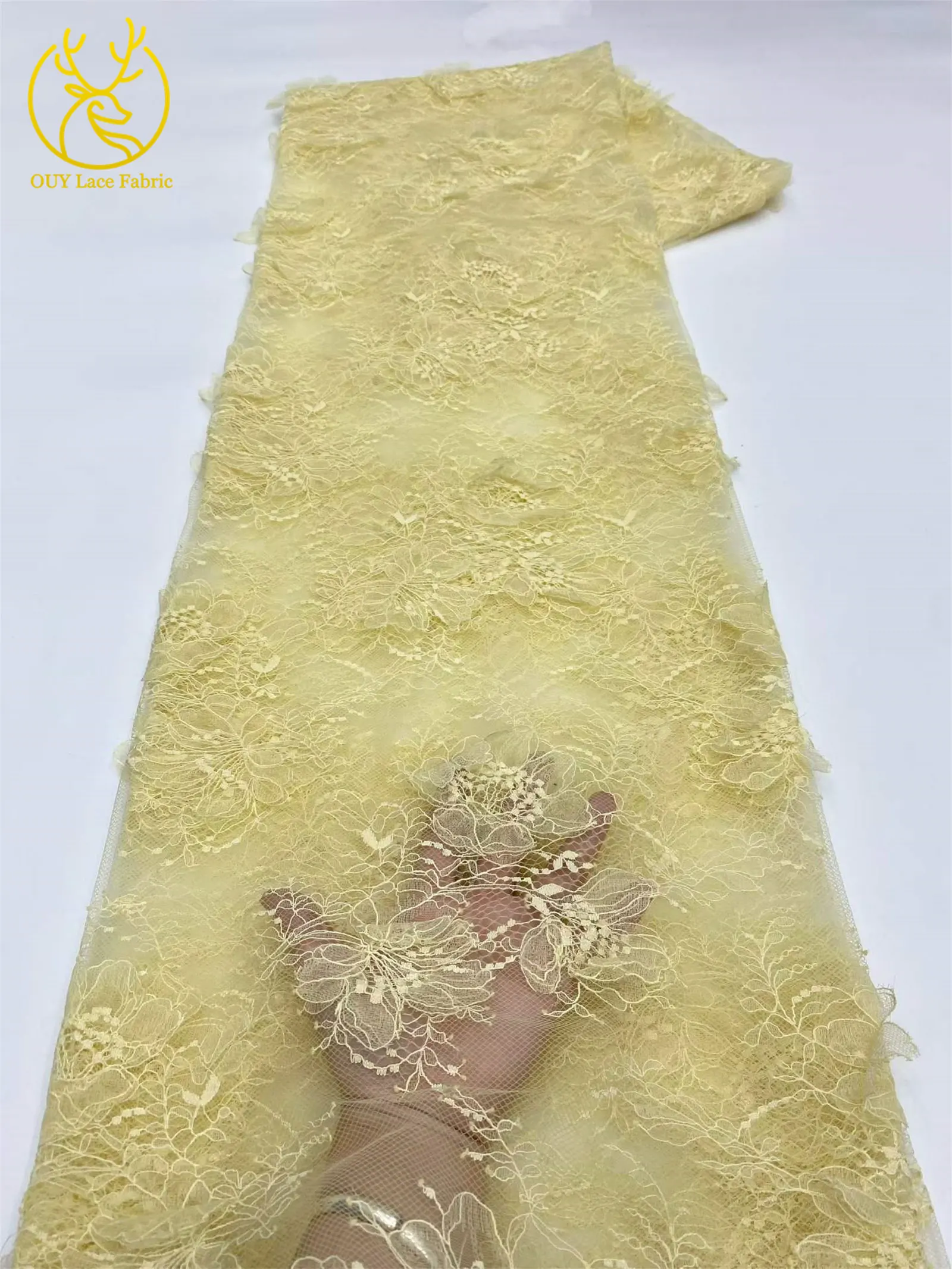 3D-Blumen-Stickerei-Tüll-Spitzenstoff, hochwertige französische Netzspitze mit Perlen, nigerianische Pailletten-Spitze für Hochzeitskleider zum Nähen – Detail 10