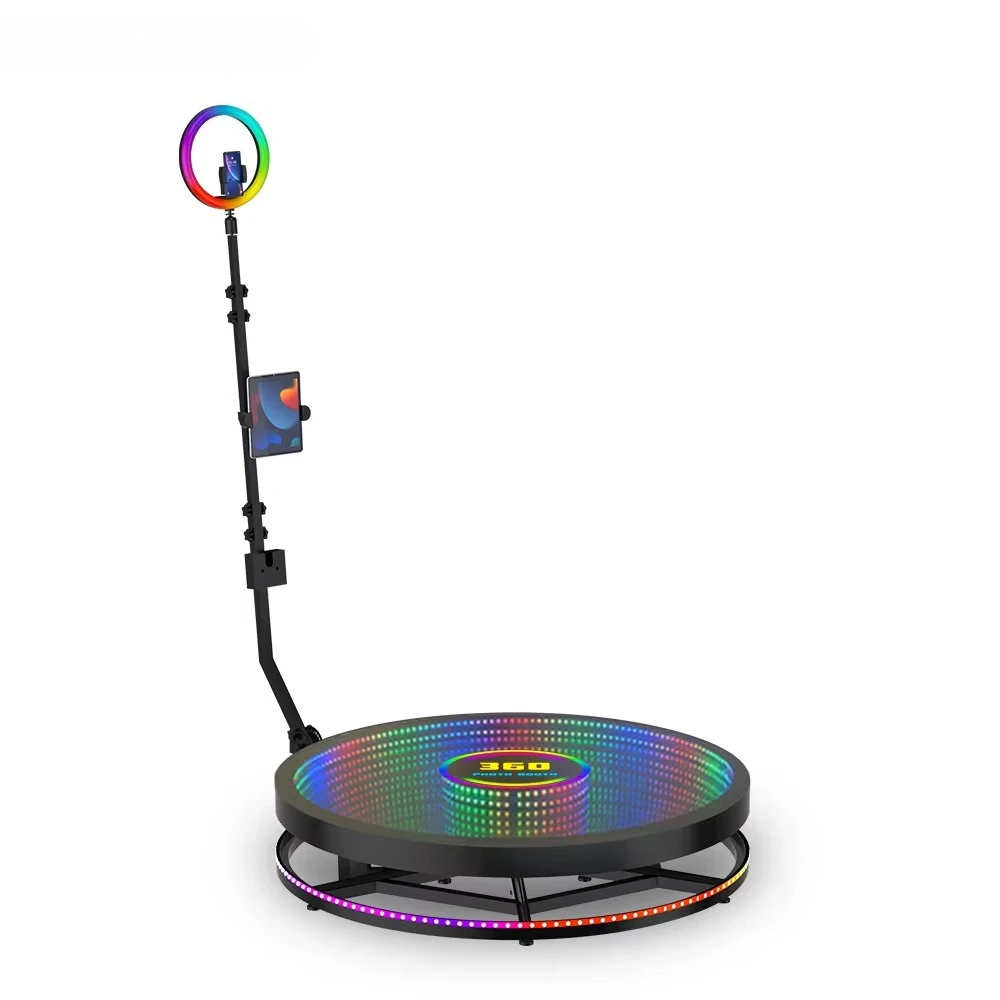 115 360 Spin Photo Booth 4-Person Glass 360 Photobooth With Remote Control Metal Platform and iPad Shooting Tools for Events