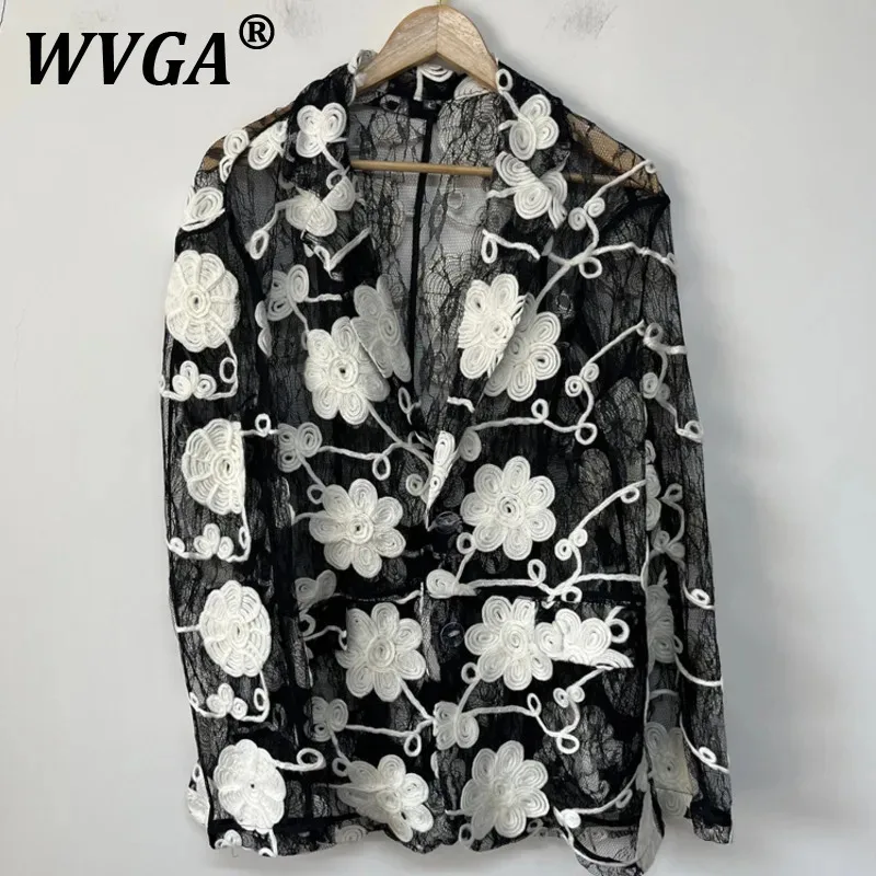 

WVGA Spring Summer New Men Tide Y2K Techwear Mesh Embroidered Fashion Blazers Niche Design Loose Chic Casual Suit-Coat Ins W7442