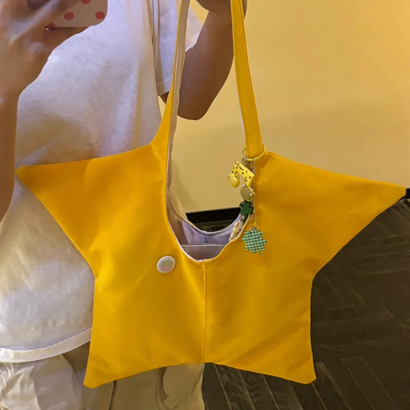 Women Cute Yellow Star Shoulder Tote Bag Eye-catching Handheld Handbag Fashion Casual Daily Shopping Bag No Hanging Accessories