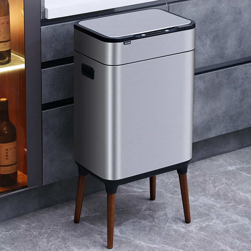 Smart Sensor Trash Can Stainless Steel Rectangle Trash Bin High Foot Rubbish Bin Kitchen Sorting Garbage Can Automatic Waste Bin