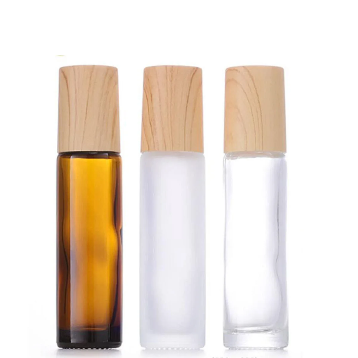 12X 24X 5ML 10ML Glass Essential Oil Roll On Bottles wood Printing Cap Lids Thick Vials Stainless Steel Roller Ball  for Perfume