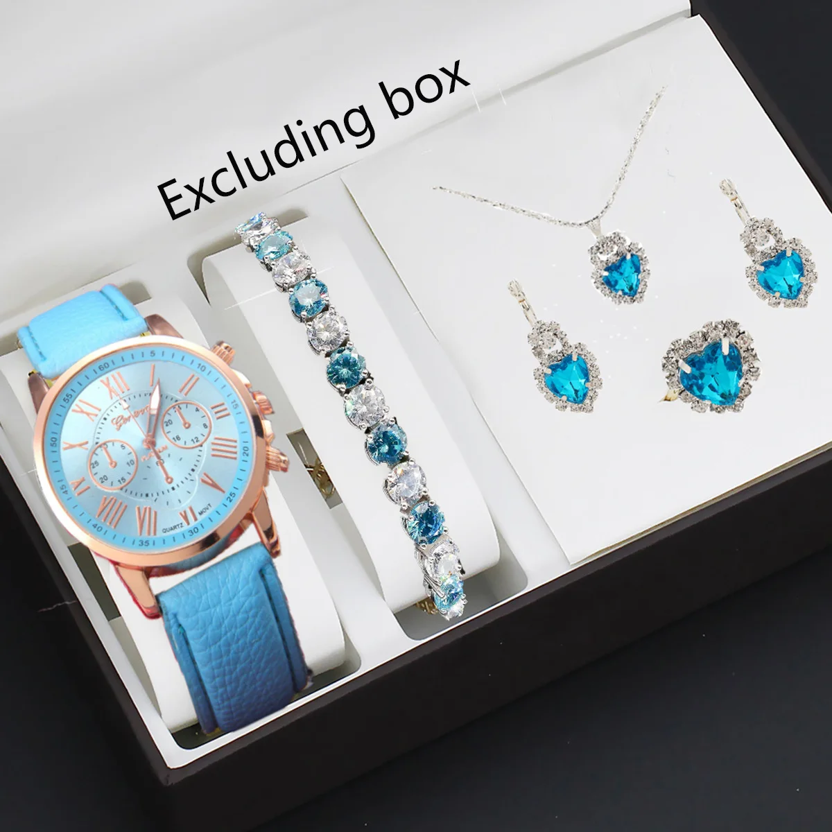 

5 шт./компл. — модные женские часы с простым римским циферблатом, кварцевые женские часы, комплект украшений (без коробки)