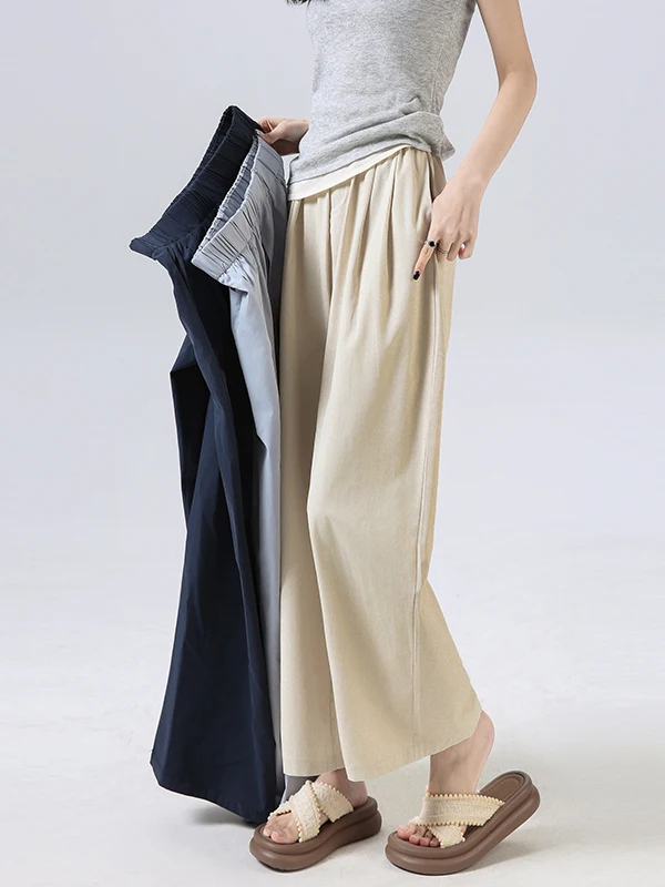 

High Waist Wide Leg Nine-Piece Pants Women's Summer Casual Sports Straight Leg Trousers Fashionable All-Match High Waist