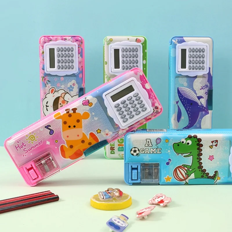 صندوق قرطاسية كمبيوتر إبداعي كرتوني للأطفال مقلمة متعددة الوظائف للطلاب مع هدية مبراة