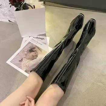 黑色超高跟方頭長筒女靴,冬季及膝彈力靴,2024年新款PU材質。 10 最佳銷售 女士冬季靴 - №4