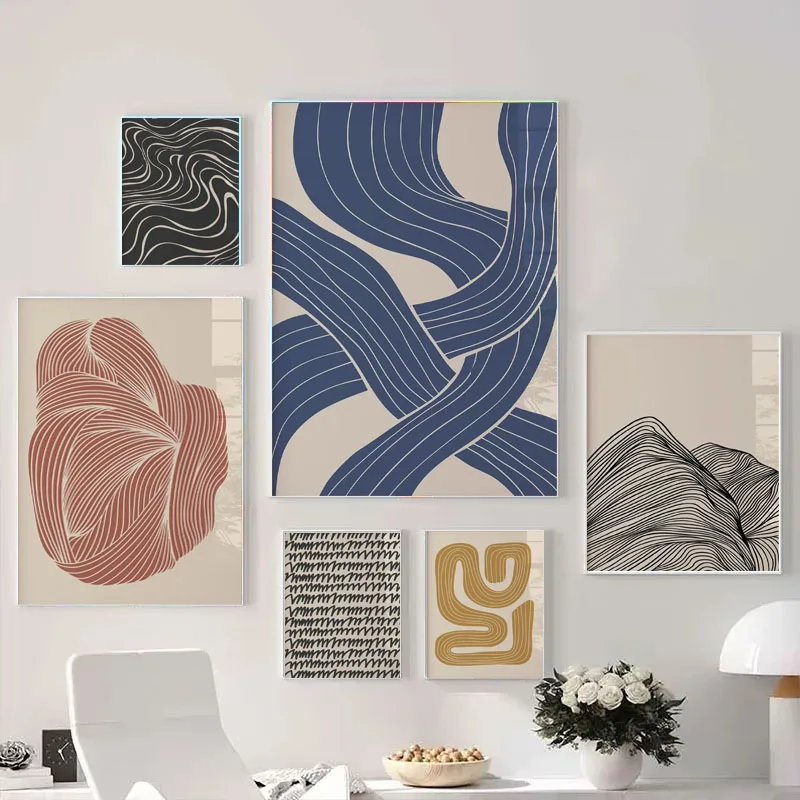 1pc frameless Canvas Painting Abstract Flowing Line Art Minimalist Boho Geometric Organic Prints Neutral Modern Aesthetic Home L