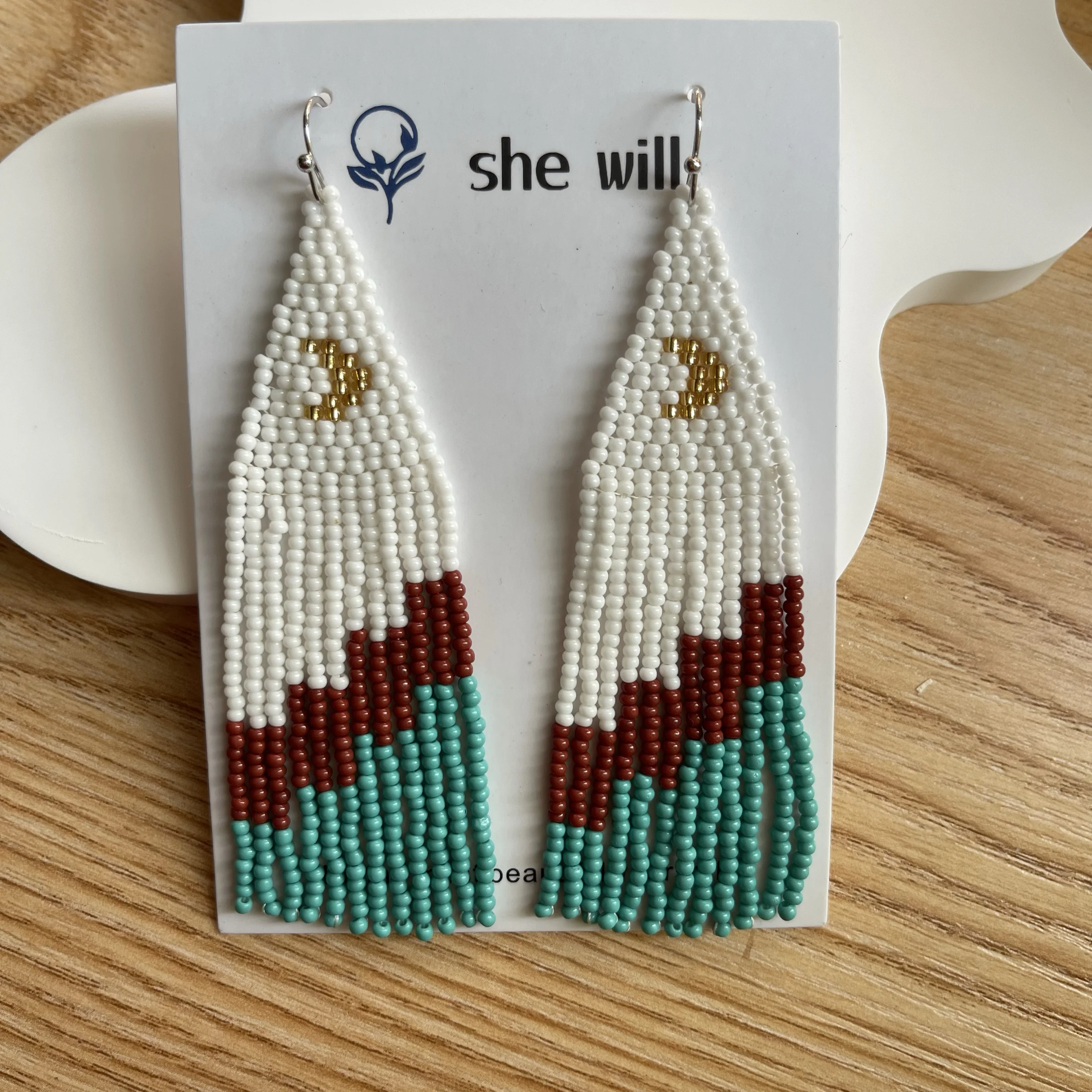 ZGMXR Rice bead earrings Tassel Color matching Bohemia Alloy Hand-woven Original Moon female Simple Fashion Beaded earrings