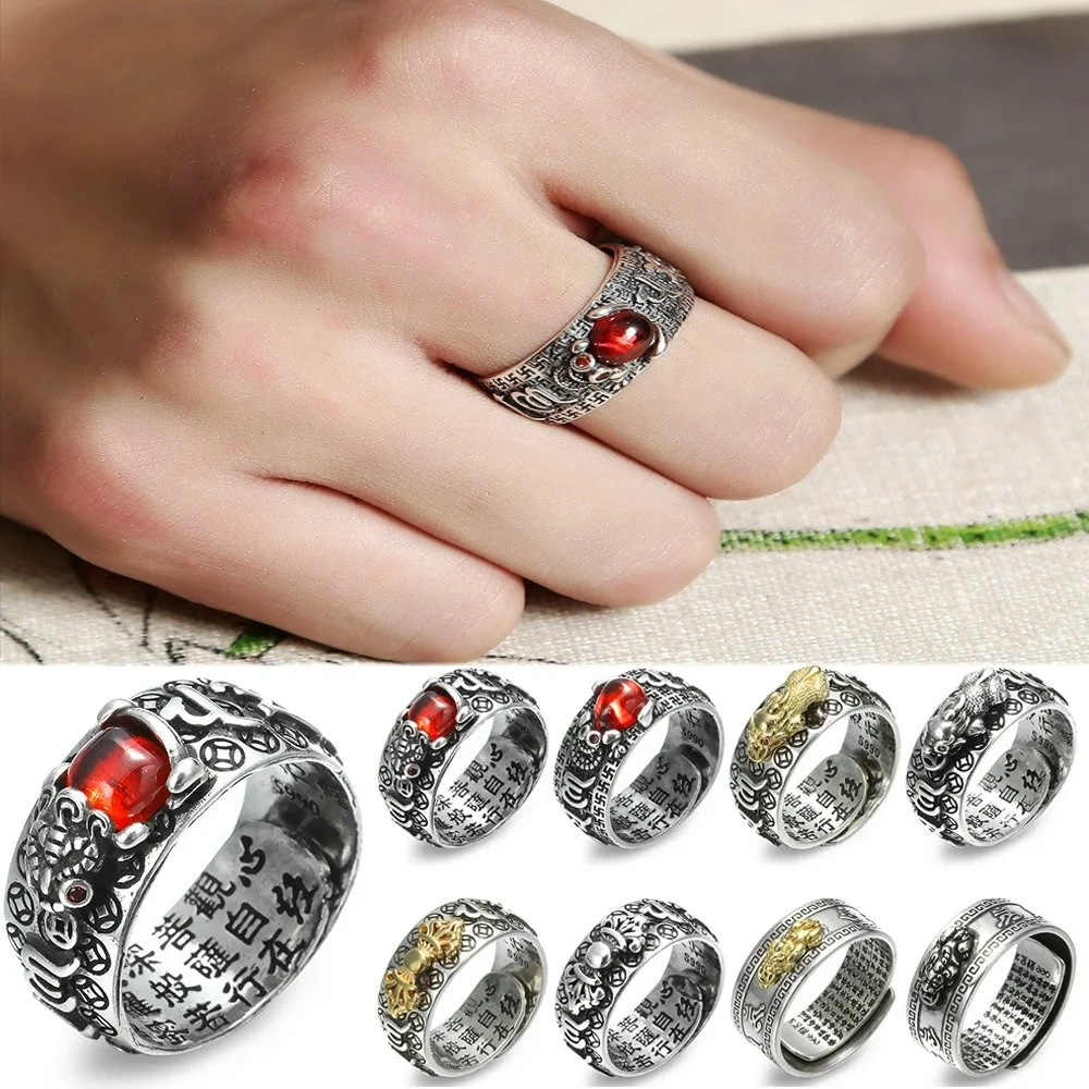 Chinese Feng Shui Pixiu Ring Silver Plated Copper Coins Adjustable Rings for Women Men Amulet Wealth Lucky Jewelry Birthday Gift