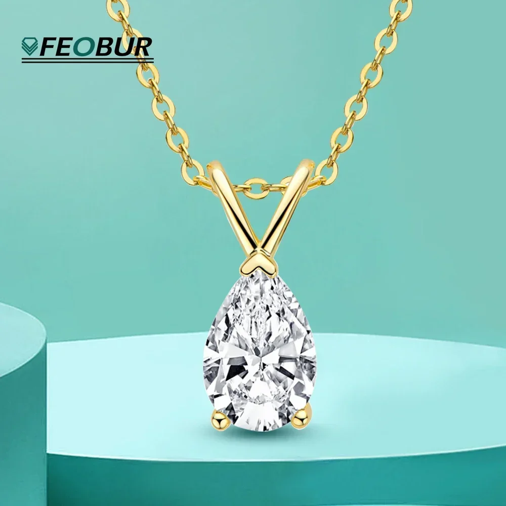 1.5CT Pear Cut Moissanite Diamond Necklace for Women 925 Sterling Silver Sparkling Waterdrop Pendant Necklaces Jewelry Gift