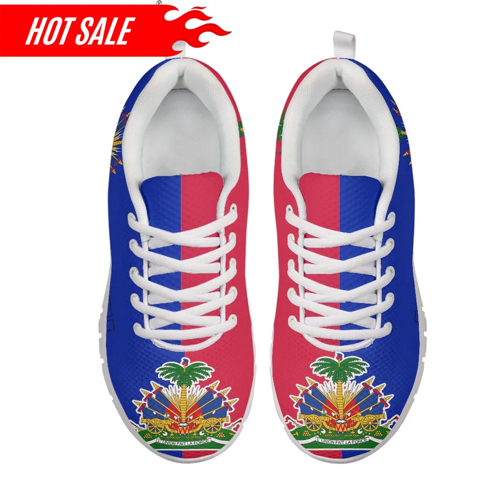 Haiti Flag 3D Print Women Mesh Sneaker Light Comfortable Femme Flat Shoe Breathable Girls Walking Footwear Lace up