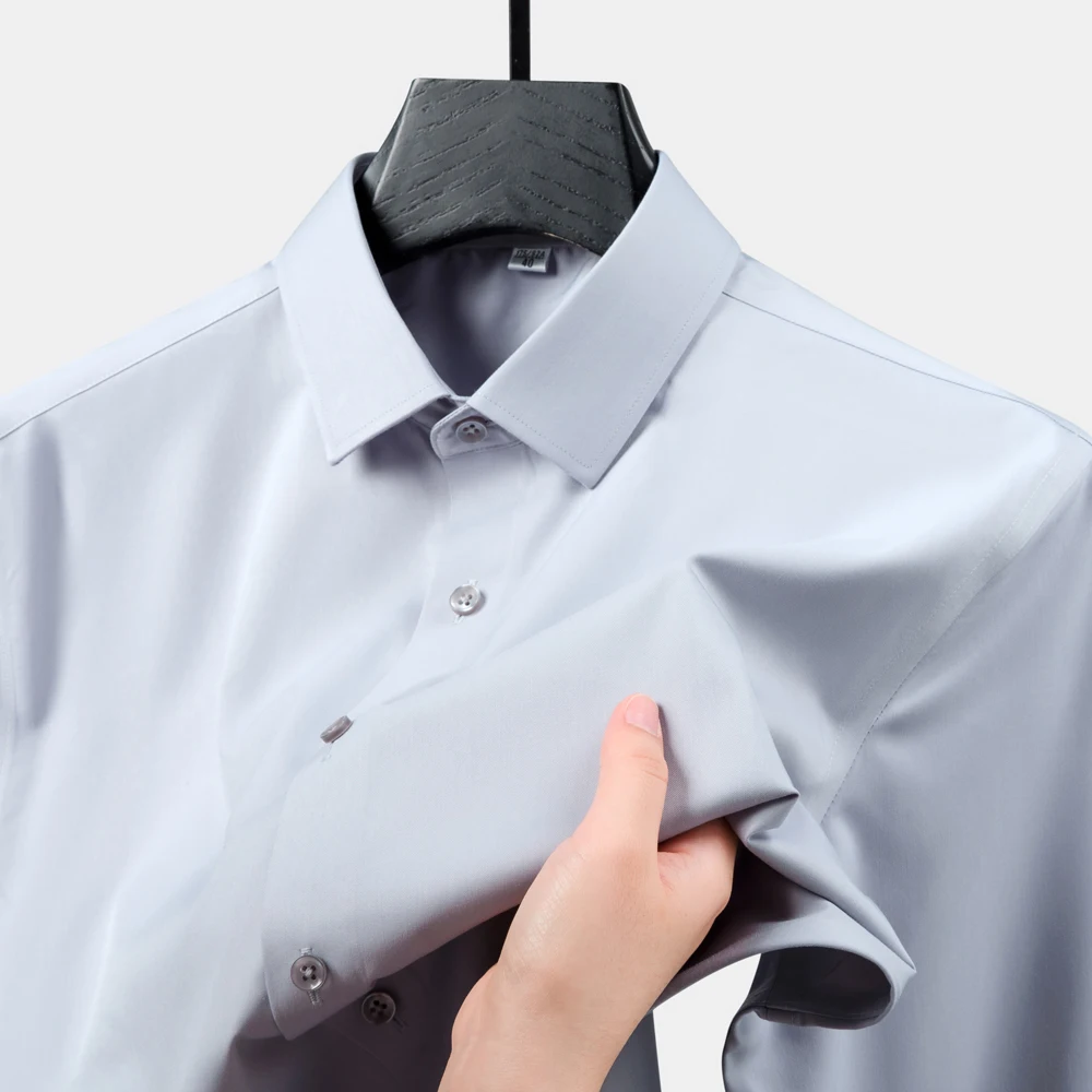 

Men's Solid Long Sleeve No-Iron Silky Smooth Dress Shirts, Comfortable Stretch Skin-Friendly Easy Care Formal Menswear Clothing