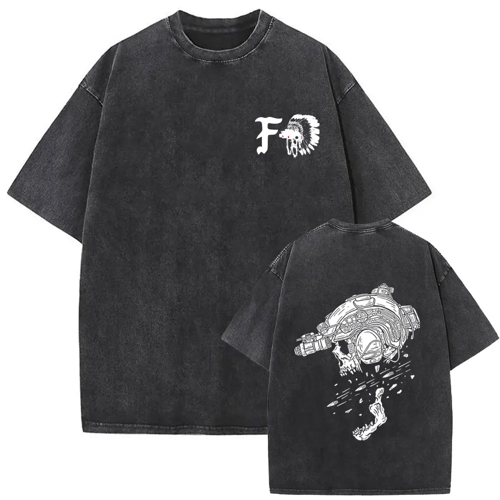 

Washed Vintage Forward Observations Group Graphic T-shirt Skeleton Men Women Hip Hop Fashion Oversized T Shirts Male Streetwear