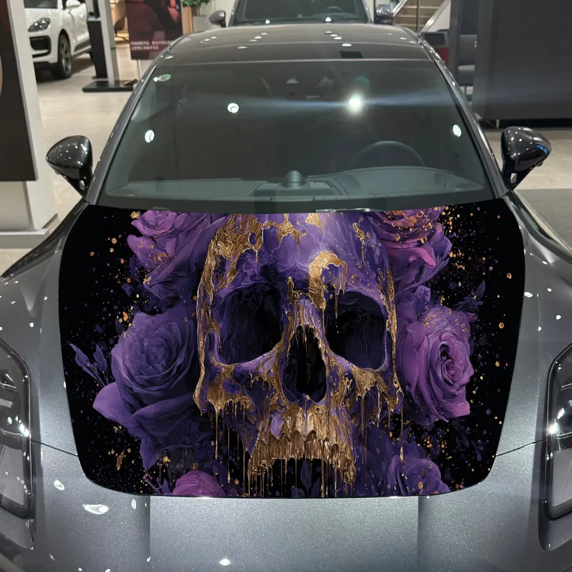 

Фиолетовый золотой череп, розовый готический роскошный ПВХ автомобильный капот, самоклеящаяся водонепроницаемая наклейка на капот автомобиля, украшение автомобиля Prote