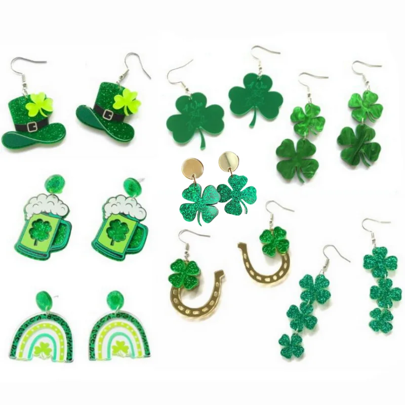 Boucles d'oreilles à quatre feuilles Everver pour femme, jour vert d'Irlande, jour Saint, trèfle