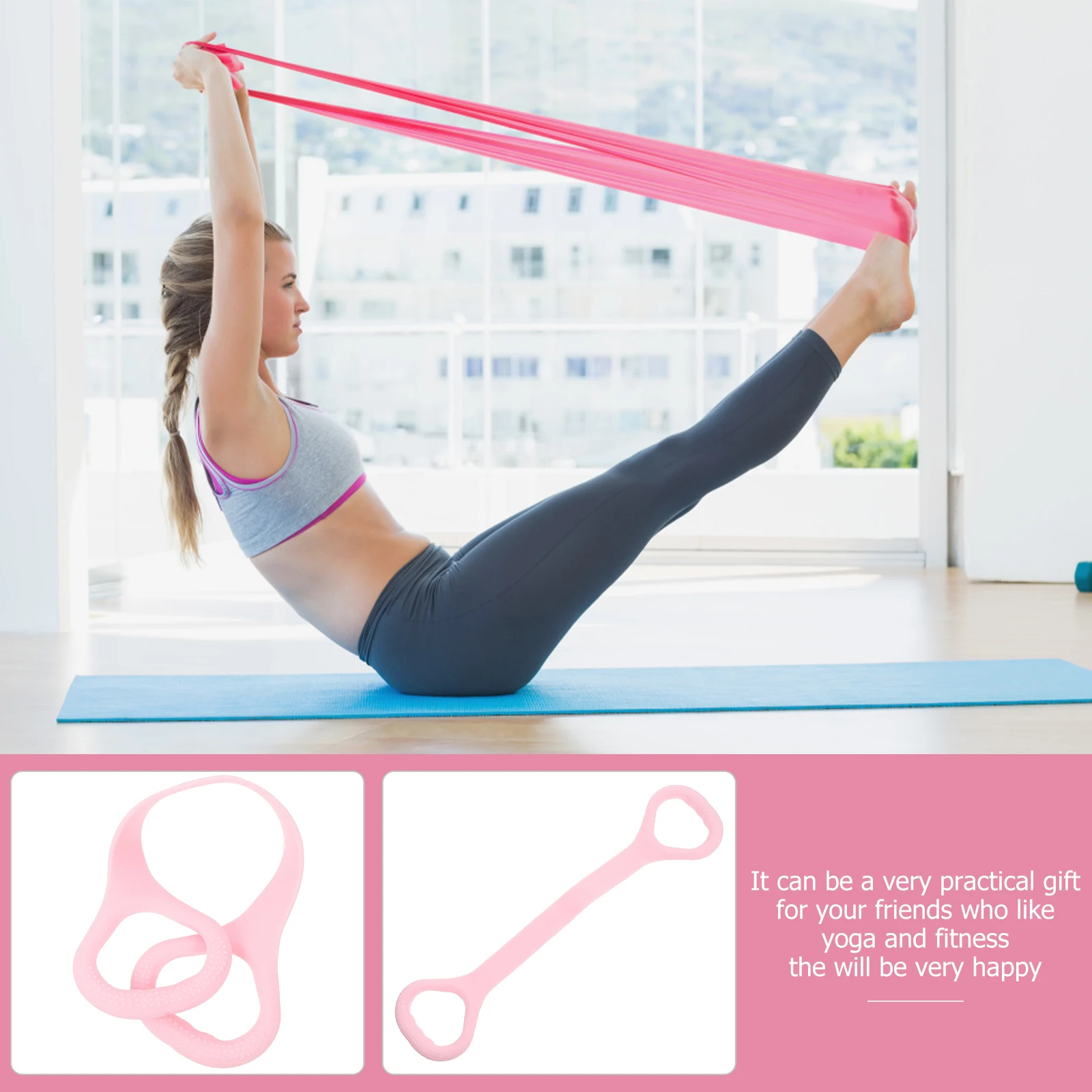 

Exercise Resistance Band Pink Elastic Fitness Bands Handle Grip Lightweight Portable for Home Yoga Workout Stretch Training
