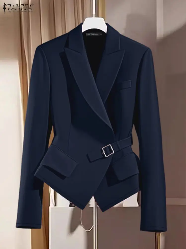 

ZANZEA женский модный пиджак с пиковыми лацканами, элегантный формальный однотонный пиджак с длинными рукавами и поясом, женская верхняя одежда 3XL