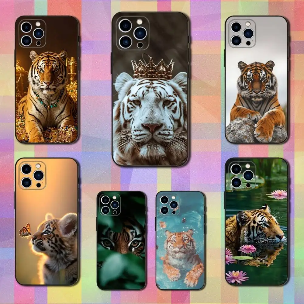 

COOL Animal Tiger Phone Case For iPhone 16,15,14,13,12,11 Plus,Pro Max,XS,X,XR,SE,Mini,8,7,Soft Silicone Black Cover