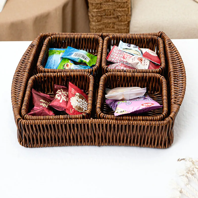 

1set PP Display Basket Imitation Weaving Grid Basket Dried Fruit Tea Snack Bread Picnic Cosmetic Storage Box Kitchen Supplies