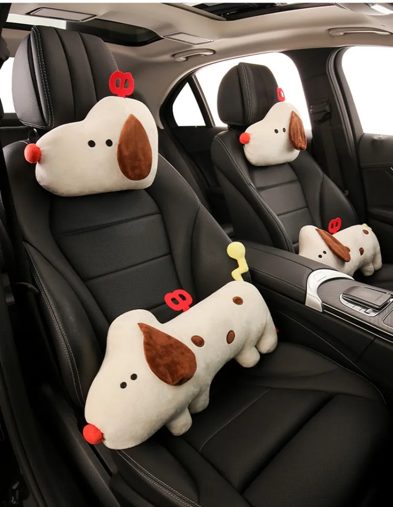 

Милая мультяшная подушка для подголовника автомобиля с собакой и котом, набор подушек для поясницы, удобная подушка для поддержки шеи, авто, домашний декор, аксессуары
