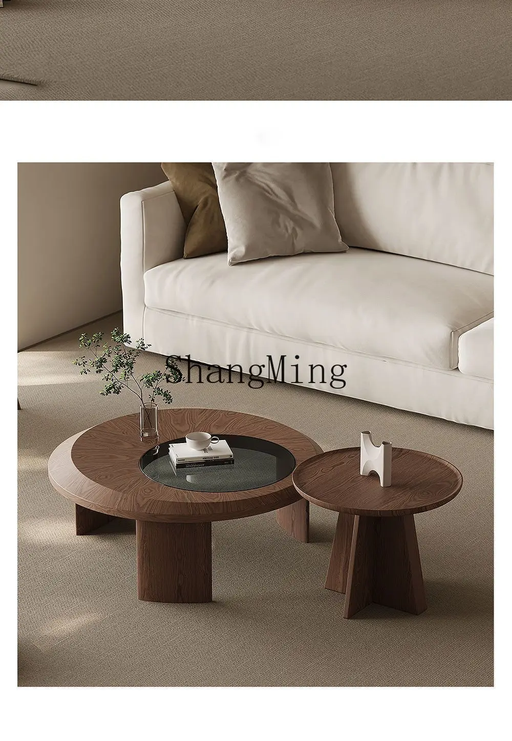 ZYY modern simple light luxury walnut coffee table combination round new Chinese coffee table living room home