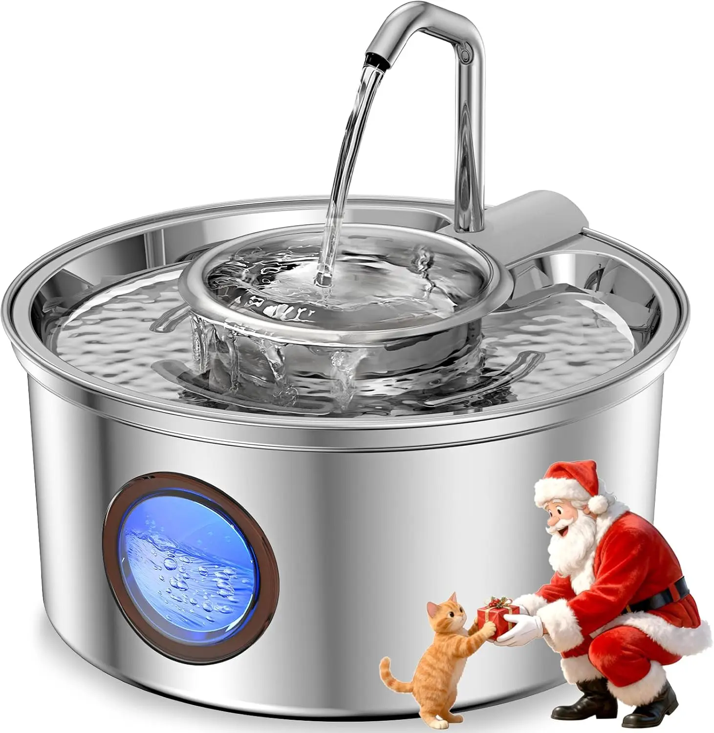 

Cat Water Fountain 108oz Stainless Steel, Quiet Pump, Multi-Filter, Water Level Window, Flowing Water for Cats & Dogs