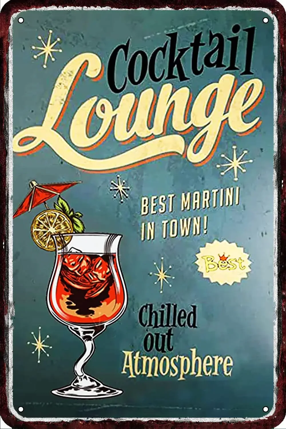 Cocktail Lounge Best Martini in Town Vintage Metal tin Sign Wall Decor Retro Art Funny Decorations for Home Man Cave bedroom