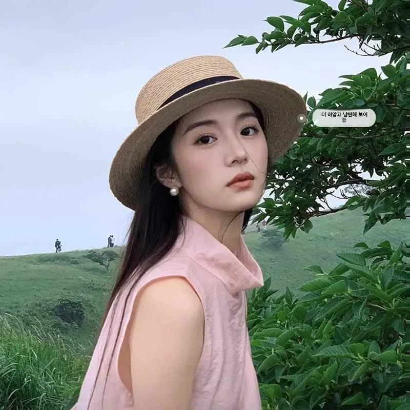 Women's Large Brim Straw Hat Sunscreen Summer Hat Beachside Sandaled Anti-Uv Sun Cap Casual Outdoor Straw Woven Cap