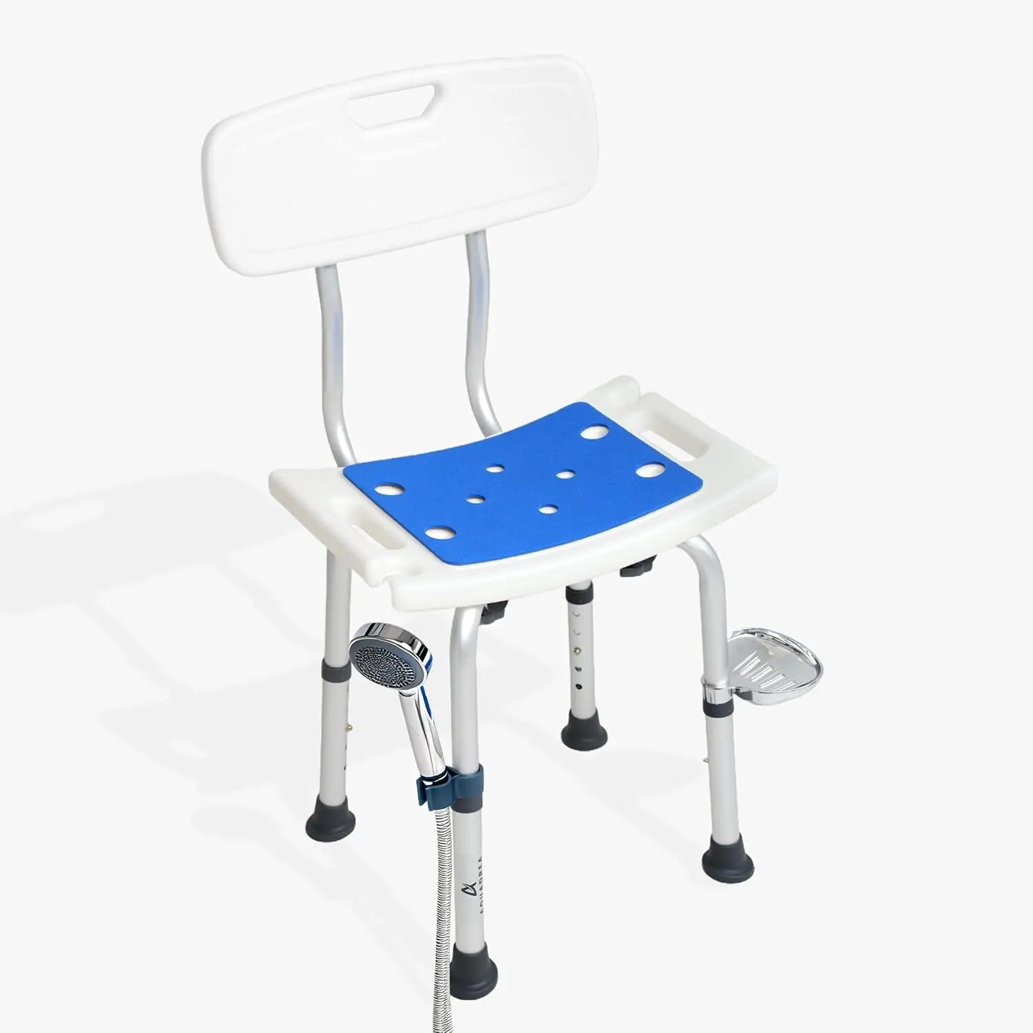 

Регулируемое кресло для душа для пожилых и людей с ограниченными возможностями со съемной спинкой, нескользящими ножками, из легкого алюминия - синее