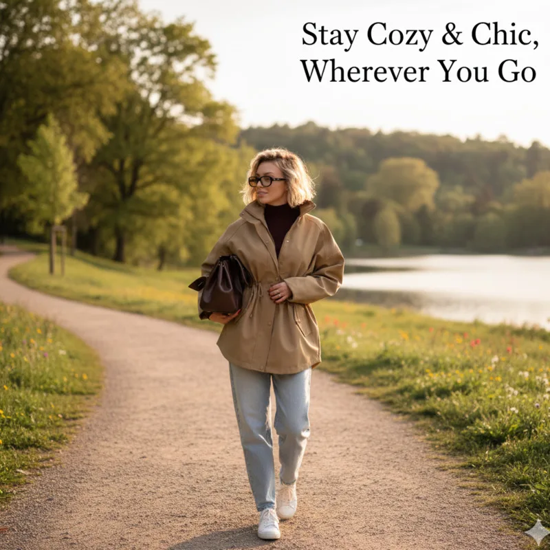 

Fashion Women's Stand Neck Trench Coat Adjustable Waist Loose Silhouette Long Sleeve Outerwear For Autumn Daily Street Styling