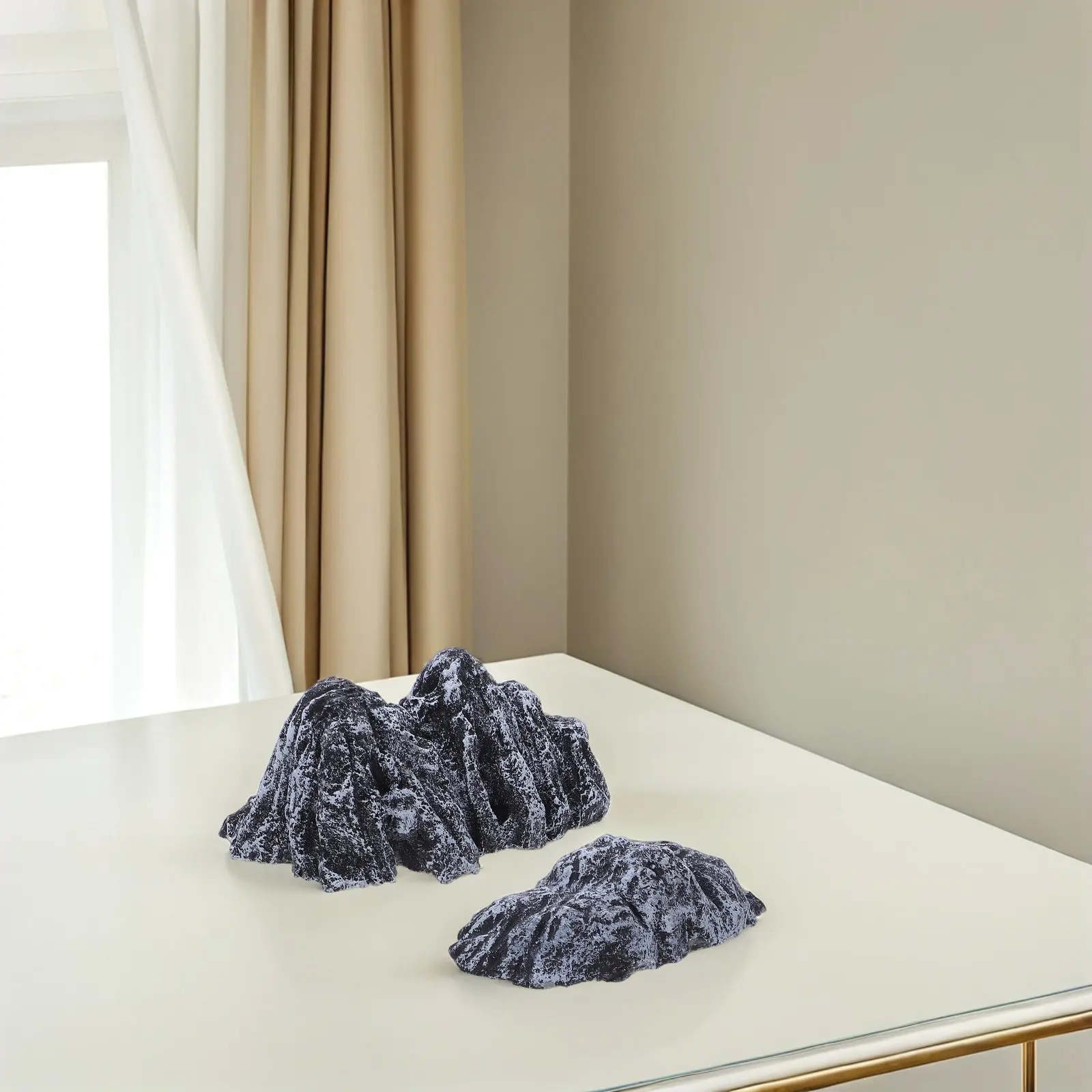 2Pcs Miniature Resin Rockery Micro Landscape Sculpture Artificial Mountain Rockery Decoration Small Desktop Ornament for Indoor