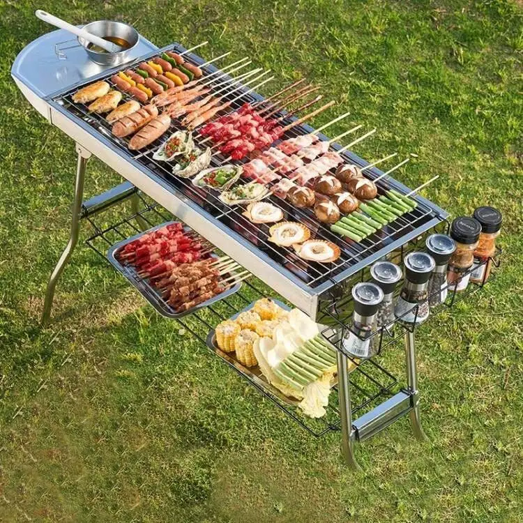 Portable Stainless Steel BBQ Grill 410 with Magnet Outdoor Camping Foldable No Installation Required Cooking Grill