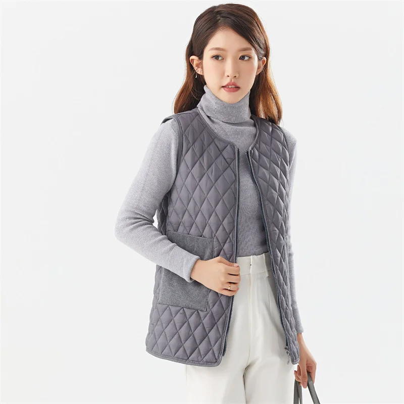 Girlish Autumn Winter New Double Sided Ultra Light Down Vests Slim Fitted Rhombic Lattice Cozy Fresh Solid Portable Waistcoats