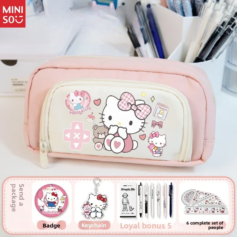 Miniso Hello Kitty Double Layer Pencil Case, Cute Cartoon Pen Holder with Large Capacity for Girls