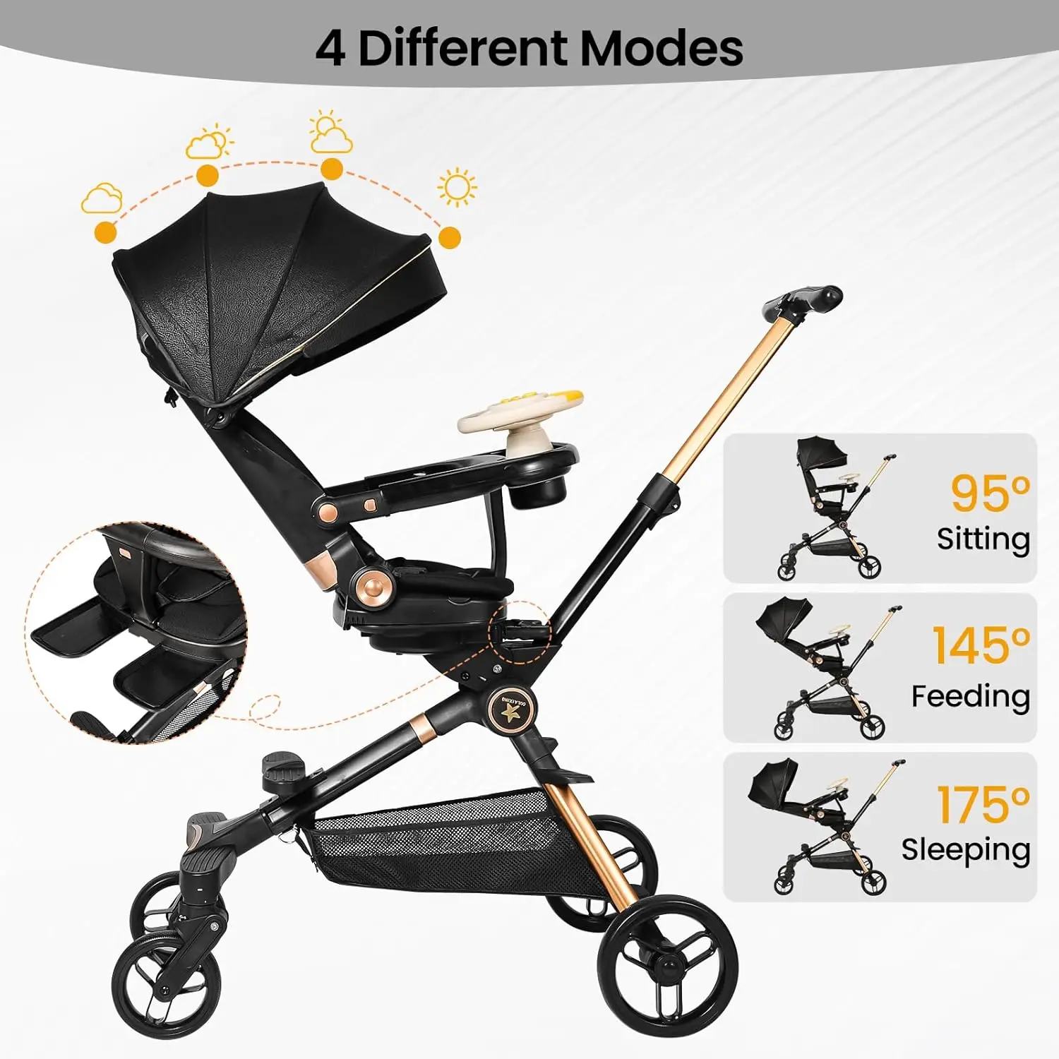 عربة أطفال خفيفة الوزن مع وضع السرير بيد واحدة سهلة الطي عربة أطفال حديثي الولادة مع مقعد قابل للعكس ومقابض قابلة للتعديل #5