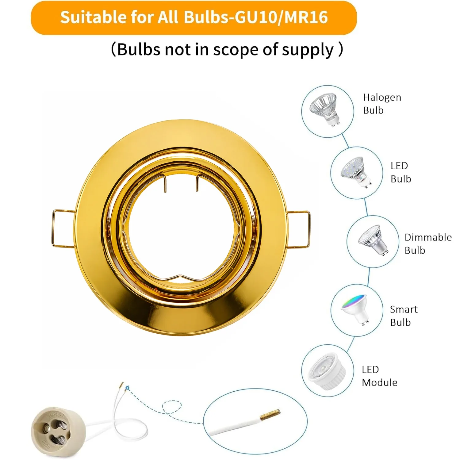 JOYINLED Gold Recessed Downlight Round Fixture Down Light for Bulb Holder Recessed LED Spot Light MR16 GU10 LED Downlights Frame